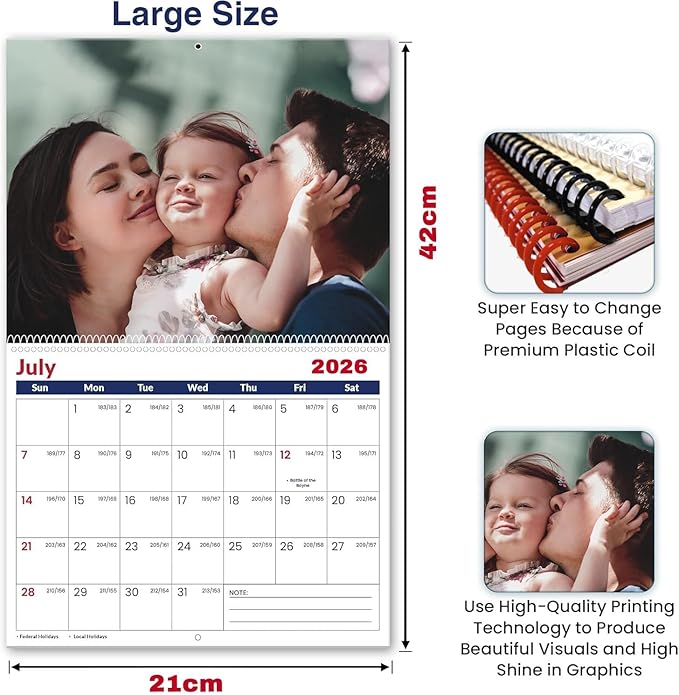 Custom Photo Wall Calendar 2026 - Personalized Family & Office Photo, Print Your 13 Memories Custom - Perfect for Parties, Birthdays & Christmas Gifts (Wall Calendar 11"×17", 1 x Calendar)
