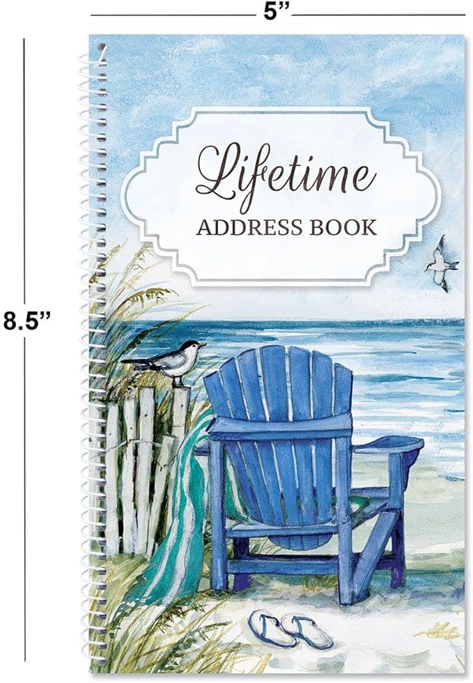 Current by The Sea Address Book - 94 Pages; Small 5" x 8-1/2" Size for Purse or Office, Spiral Bound Soft Cover Organizer for Contacts, Addresses, Email, & Phone Numbers + 50 Replacement Stickers