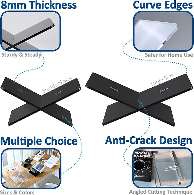 Acrylic Book Stand 11 x 7 x 6 in Large Open Book Display Stand for Cookbook Art Book Bible Guest Book - Coffee Table Book Stand for Reading - White, Standard