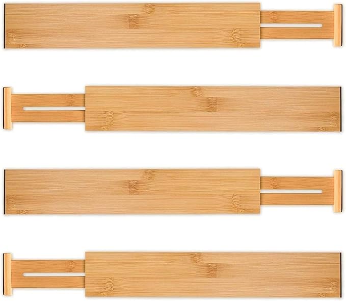 Utoplike Small Bamboo Kitchen Drawer Dividers(Fits 15"-17.7" Drawer Inner Size), 4 PCS Adjustable Drawer Organizers for Socks, Spring Loaded, Works in Drawer for Bedroom, Dresser