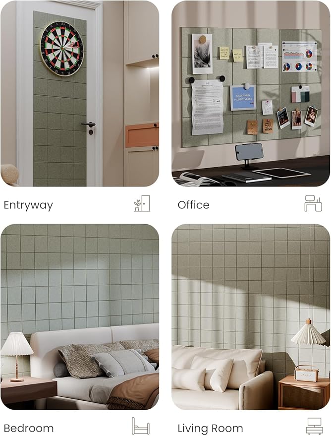 Bumusty Large Cork Board Alternative-36 x24 Felt Bulletin Board Tiles, with 30 Pushpins, 40 Adhesive Tabs, 6-Pack Slat Wall Paneling, Cork Boards for Office Push Pin Board Felt Board-Sage