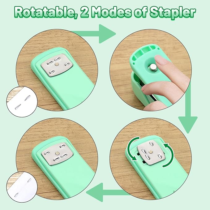 13-in-1 Office Desk Organizer Set with Stapler and Tape Dispenser, Pen Holder, Scissors, Ruler, Hole Punch, 2 Pens & More Desktop Accessories for Back to School Supplies (Green)