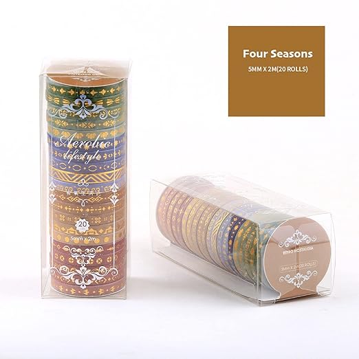 YUBX Skinny Gold Washi Tape Set Basic Foil Print Decorative Masking Tapes for Arts, DIY Crafts, Journals, Planners, Scrapbook, Wrapping (Four Seasons)