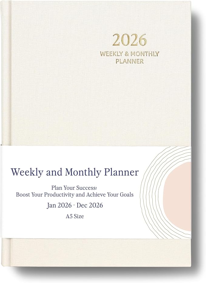 2026 Planner - Weekly and Monthly Planner, January 2026 - December 2026, Linen Hardcover, 2026 Calendar Planner Book with Tabs, Aesthetic, Perfect for Office Home School Supplies (Beige, A5)