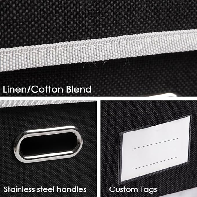 PRANDOM Large Foldable Storage Box with Lid [1-Pack] Fabric Collapsible Storage Bin Organizer Container Basket Cube with Cover for Home Bedroom Closet Office Nursery Black (17.7x11.8x11.8)