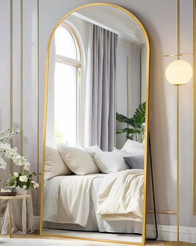 SUNQUEEN Arched Mirror Full Length, 71"×32" Full Length Mirror with Stand, Standing Floor Mirror Wall, Hanging or Leaning Large Full Body Mirrors for Bedroom Living Room(Gold)