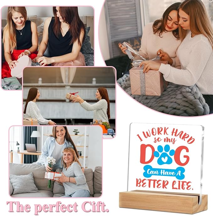 Dog Lover Gifts Office Decor Funny Acrylic Sign with Wood Stand, Funny Office Gifts Bedroom Office Living Room Desk Cubicle Table Shelf Decor, Dog Mom Dad Gifts for Women Men Girls Coworker Friends