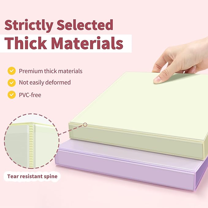 SUNEE 3 Ring Binder 0.5 Inch D Ring, Clear View Binder Three Ring PVC-Free (Fit 8.5x11 Inches) for School or Office Supplies, Assorted Pastel, 4 Pack