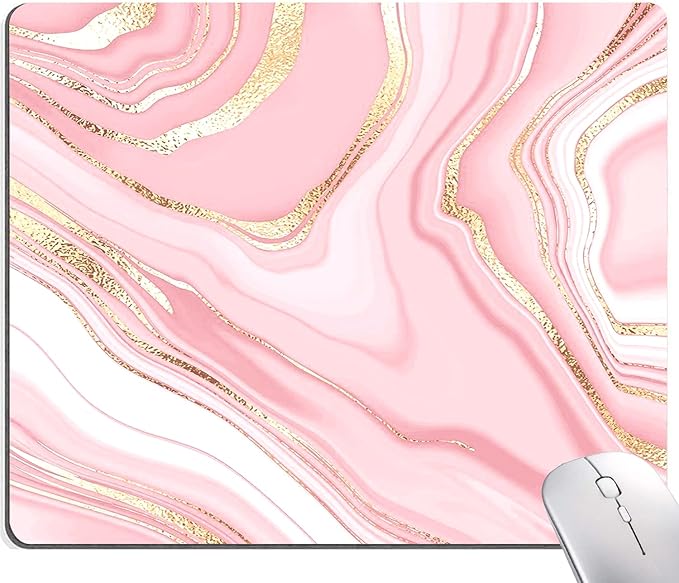 Cute Mouse Pad, Pink Gold Marble Mouse Pad, Square Personalized Mouse Mat with Design, Non-Slip Rubber Base Computer Mousepad for Office Laptop Desk