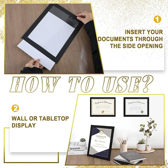 8.5 x 11 Paper Diploma Frame with High Definition PVC Window Paper Certificate Degree Document Holder Picture Photo Frames Display Gallery Wall Frame Art Frames for Tabletop and Wall Display(60,Black)