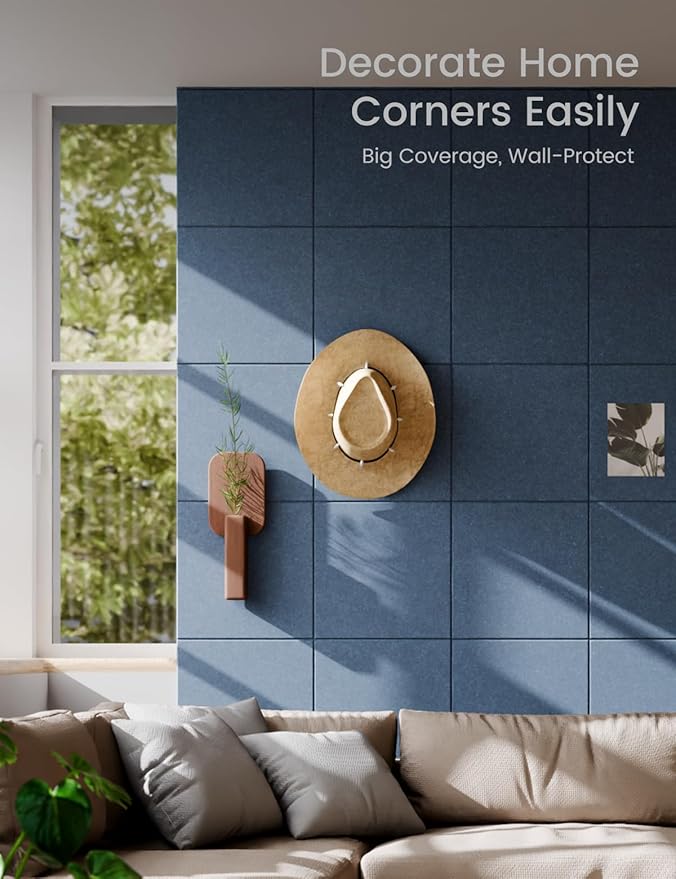 Large Felt Bulletin Board 48" x 36" Cork Board Alternative-12 Pack with 70 Safe Removable Adhesive Tabs, Cork Boards for Walls Cork Board for Home Office Classroom Pin Board - Denim Blue