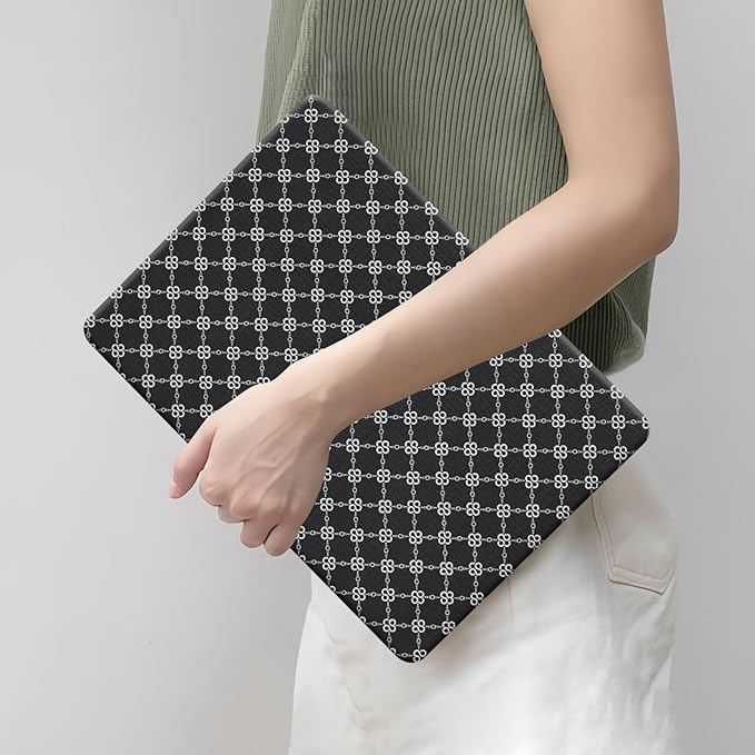 DTangLsm Compatible with MacBook Air 13 inch Case 2025-2022 M4 M3 M2 A3240 A3113 A2681, Luxury Checkered Textured Vintage Leather Retro Hard Shell Case for MacBook Air 13.6 inch + Keyboard Cover,Black