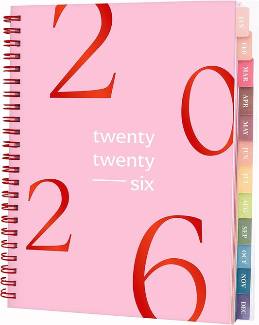 Rileys 2026 Planner, Agenda Planner With Weekly And Monthly View, Daily Agenda Book And Yearly Planners Calendar Book, Spiral Bound With Tabs, Notes, Goals And Holidays (Float, Pink, 8 x 6 in)