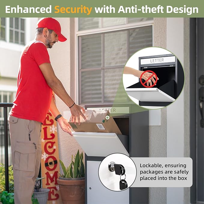 Package Delivery Boxes for Outside, Extra Large Capacity Modern Mailbox, Outdoor Freestanding Porch Box for Package (Black and White)