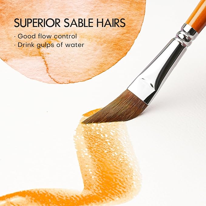 Sable Watercolor Brushes Kolinsky Watercolor Paint Brushes for Artists Professional 6pcs - Pointed Rounds Cat Tongue Oval Wash Dagger for Watercolor Acrylics Inks Gouache Painting