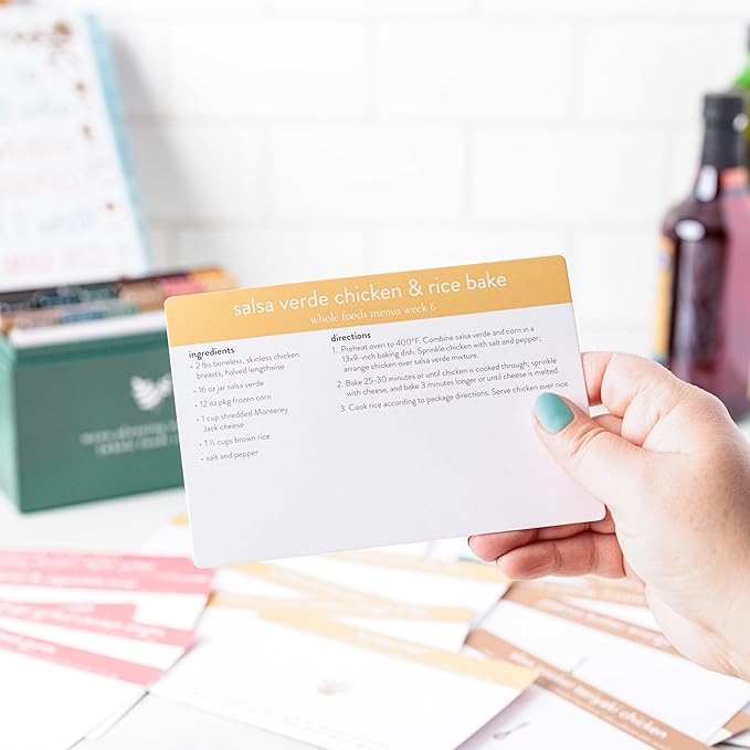 Meal Planner with 72 Recipe Cards (Whole Foods Menu) - Weekly Menu Planner | Sturdy Recipe Box | 12 Reusable Grocery Shopping Lists | 5 Blank Recipe Cards | Recipe Card Protector | Recipe Ideas