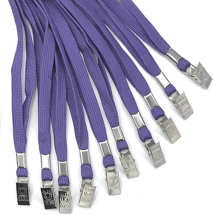 Beebel Lanyard 100 Pack Purple Badge Lanyards Flat Lanyards Round 32" with Badge Clip