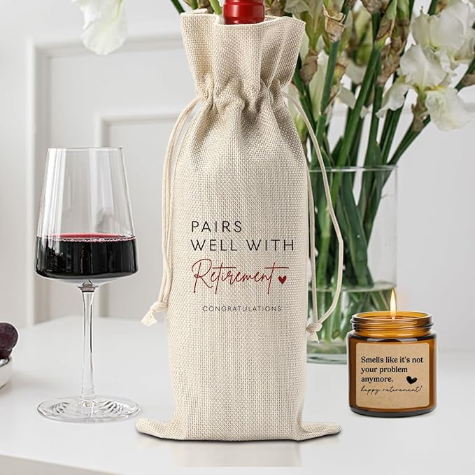 Retirement Wine Bag Scented Candles Set Retirement Gift for Woman, Men - 3.5oz Lavender Scented Soy Wax Candle- Best 2025 Retired Gifts for Women, Men, Friends, Coworker, Teacher