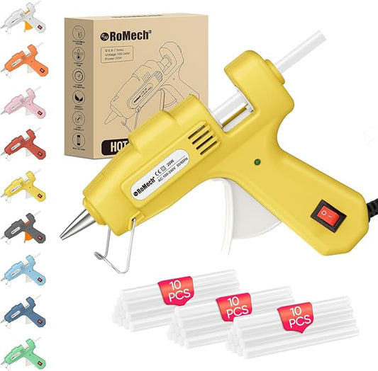 ROMECH 20W Mini Hot Glue Gun with 30 Glue Sticks Set, Fast Preheating Hot Glue Gun Kit Heavy Duty Gluegun for Craft, DIY, Repairs (Yellow)