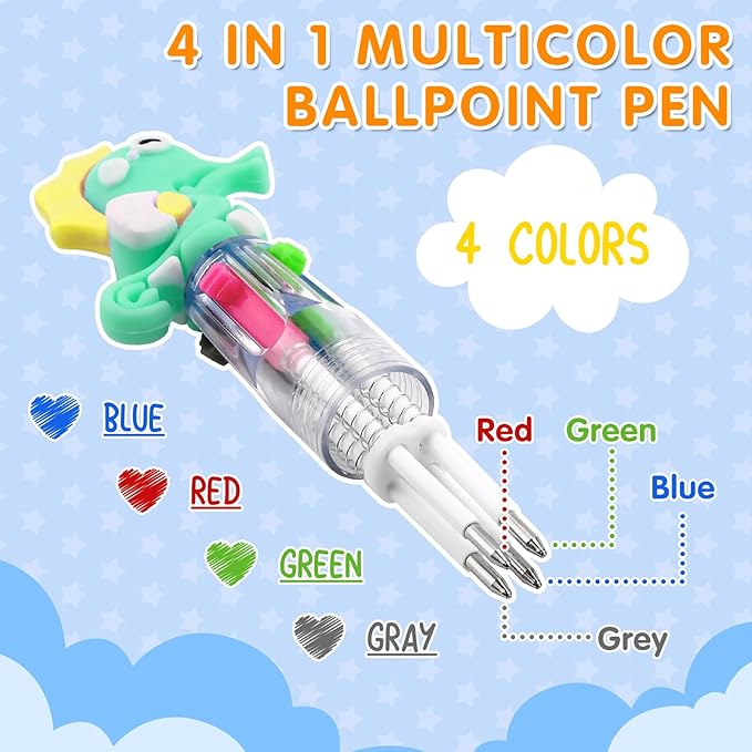 arscniek 40Pcs Multicolor Pen in One, 4-in-1 0.5mm Fine Point Cute Pens, Fun Kawaii Ballpoint Pen for Party Favors, Classroom Prizes, Teacher School Supplies, Bulk Gifts for Students