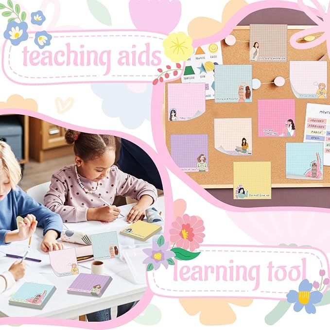 9 Pieces Little Girls Sticky Note Adhesive Cute Memo Notes Self Stick Note Pads for Back to School Decorations Home Classroom Office Party Decor