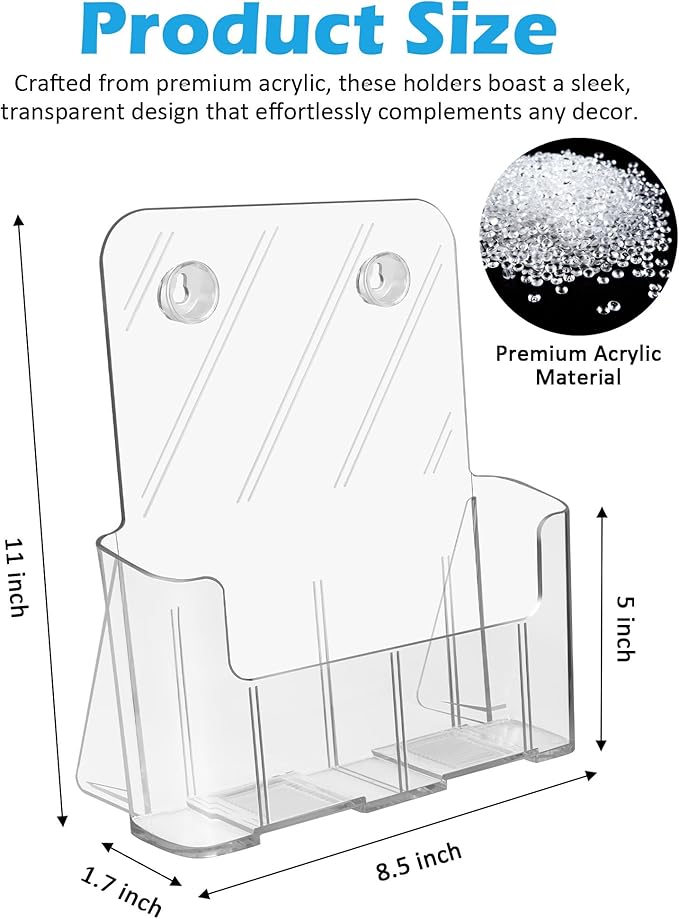 Acrylic Brochure Holder, 4 Packs Brochure Holder 8.5 x 11, Flyer Holder for Business, Clear Brochure Display Stand for Pamphlet Paper Literature Document Magazine Menu, Table Desk Wall Mount