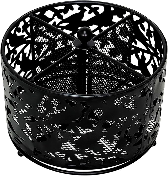 360 Degree Rotate Pen Holder for Desk Mesh Desk Pen Organizer Pencil Holder Large Capacity Accessories & Workspace Organizers for School,Home (Black bird lace pattern, No hook)