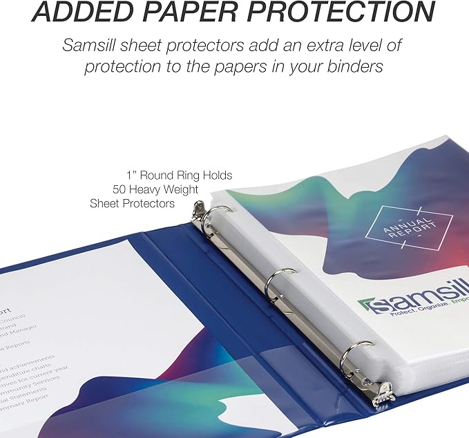 Samsill Durable 1 Inch Binder, Made in The USA, Round Ring Customizable Clear View Binder, Blue, 8 Pack (MP88432)