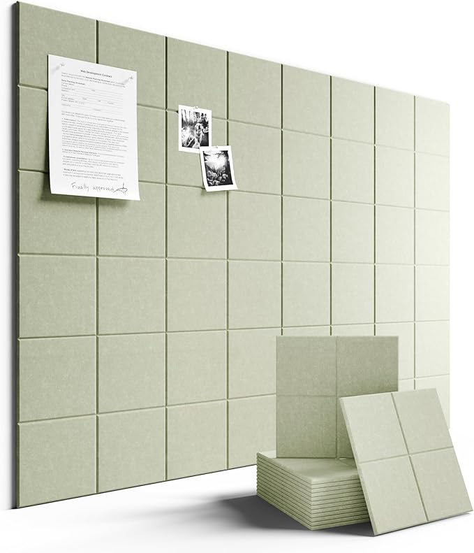 Large Felt Bulletin Board 48" x 36" Cork Board Alternative-12 Pack with 70 Safe Removable Adhesive Tabs, Cork Boards for Walls for Home Office Classroom Pin Board-Sage