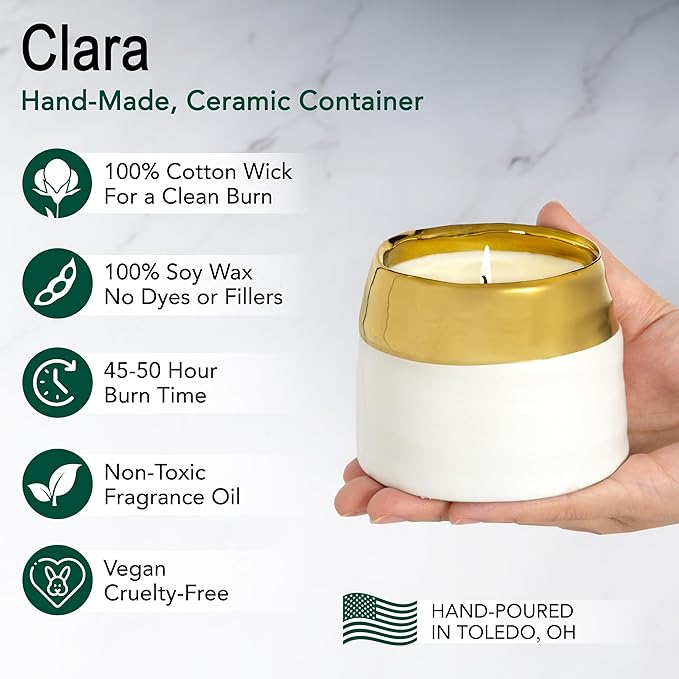 Hyggelight - The Growing Candle, Mint & Eucalyptus Scented, 10oz Ceramic Pot, Aromatherapy Candles, 100% Soy, Clara