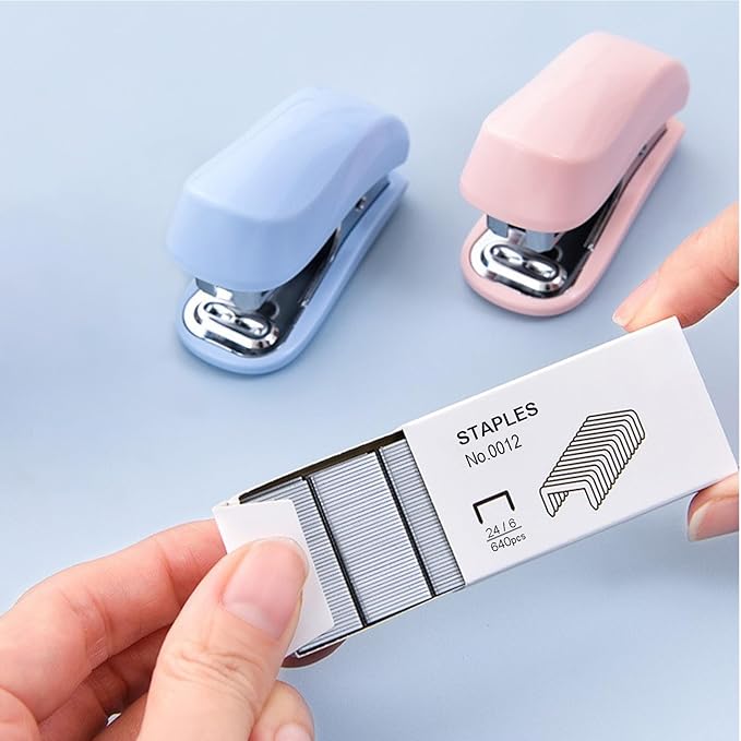 Mini Stapler - Cute Desk Stapler with 1280pcs Standard Staples and Staple Remover for Office & School Supplies (Blue & Pink)