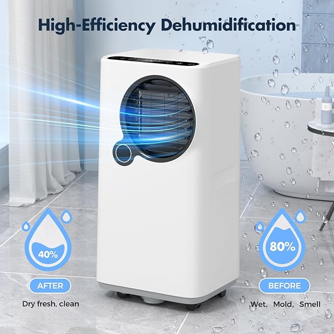 Portable Air Conditioners, 16000 BTU 6-in-1 Cooling, Dehumidifier & Fan, Ultra Quiet with 24H Smart Timer, Auto Shut-Off & Child Lock for Home/Bedroom/Office