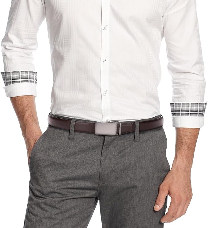 CHAOREN Mens Belt - Mens Ratchet Belt Leather 1 3/8" for Dress Pant - Micro Adjustable Belt Fit Everywhere