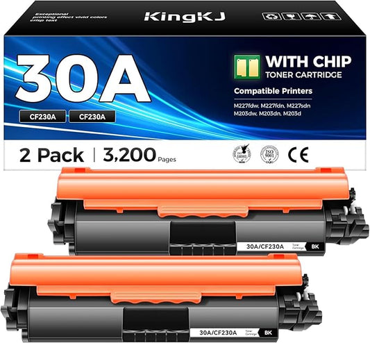 30A Black Toner Cartridge 2-Pack with chip High Yield Replacement for HP 30A CF230A 30X CF230X Compatible for HP LaserJet Pro MFP M227fdw M227fdn M203dw M227sdn M203dn M203d Printer M277 M203 Ink Copy