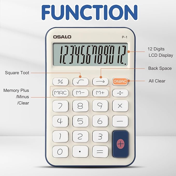 Pendancy Small Desk Calculator Cute, 12 Digit LCD Display, Basic Function, Auto-Sleep, 4.7"x2.9" Pocket-Sized Design Handheld Calculators Desktop, for Office, School, Business & Travel(OS-P1 Blue)