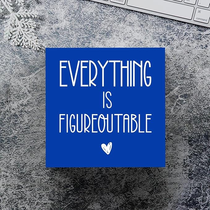 Inspirational Wooden Box Sign Office Decor Motivational Gifts Decorative Positive Affirmations Office Desk Decor for Tabletop Bookshelf Home Meeting Room Bedroom Rustic Square Wall Decor Blue