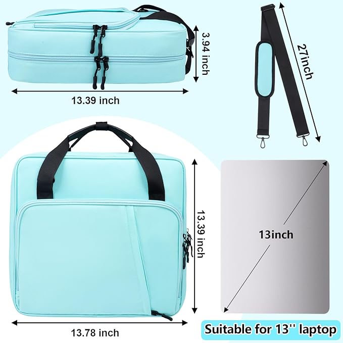 3 D-Ring Zipper Binder 2 inch with Shoulder Strap, Waterproof Oxford Binder with Zipper Storage 500 Sheets Capacity, Multi-Pockets Organizer Bag for 13 inch Laptop College Office (Blue)