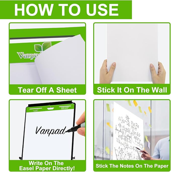 Sticky Easel Pad 25 in x 30 in, 35 Sheets/Pad, 4 Pads/Pack, 140 Sheets， Large White Sticky Easel Paper for Office and Classrooms, Flip Chart Paper for Teachers，Super Sticking Power & Bleed-Resistant