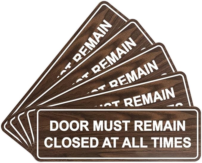 Signs ByLITA Standard Door Must Remain Closed At All Times Sign (Walnut) - Large 5 Pack