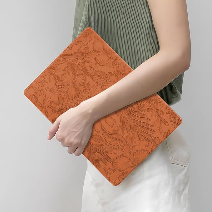 DTangLsm Compatible for MacBook Air 13 inch Case 2021 2020-2018 M1 A2337 A2179 A1932, Elegant Texture Leather Plastic Hard Shell Cover for MacBook Air 13.3 M1 Case+Keyboard Cover,Brown Embossed Floral