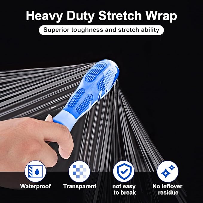 Stretch Film, RAZCC Stretch Wrap Industrial Strength, Shrink Wrap for Pallet Wrap, Heavy Duty Clear Plastic Wrap with Handles, Moving Wrapping Plastic Roll, 15" x 1000 Ft Per Roll, 60 Gauge, 2 Pack