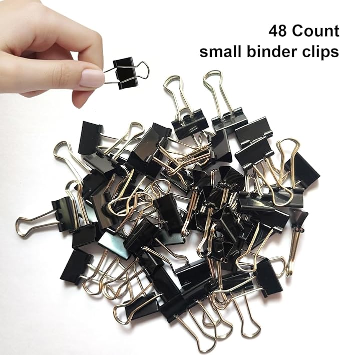 48 Pack Small Binder Clips 3/4 Inch, Black Binder Clips, Small Paper Clamps, Mini Binder Clips Black for Home School Office and Business (48 pcs)