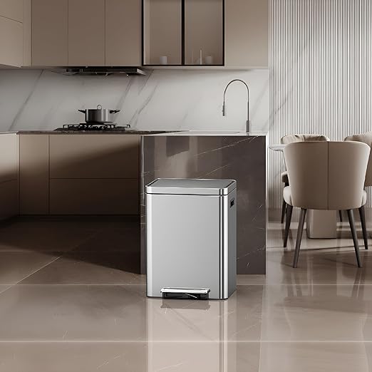 Kitchen Trash Can, 2 x 4.75 Gal (2 x 18L) Dual Trash Can with Recycle Bin, Stainless Steel Garbage Can, Fingerprint-Resistant Soft-Close Dual Recycling Bins for Kitchen