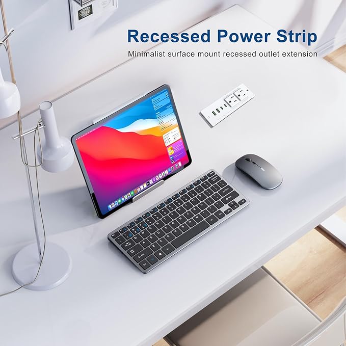 Recessed Power Strip Socket, Furniture Flush Mount Charging Station, Desk Power Strip with Outlets,USB Ports,Desk Outlet for Side Table or End Table (White, 45W USB-C Ports)