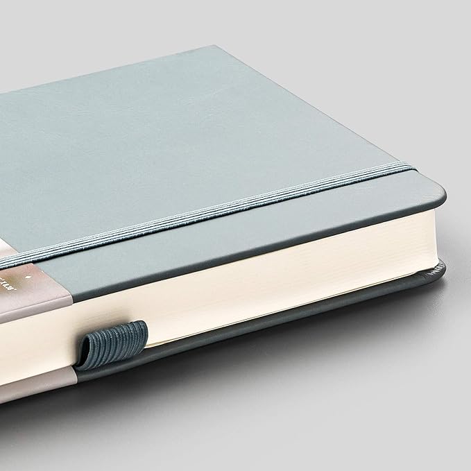 EMSHOI Graph Paper Notebook - 256 Pages A5 Graph Notebook/Journal, Hard Cover, 120gsm Thick Paper, Smooth PU Leather, Inner Pocket, 5.75'' × 8.38''-GrayBlue