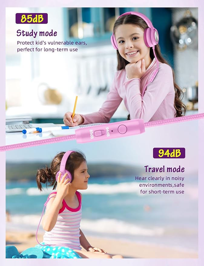 Kids Headphones with Microphone, Wired Over Ear Headsets with Limited Volume 85dB/ 94dB for Boys Girls Teens Children Online School/Travel/iPad/Tablet/Cellphone