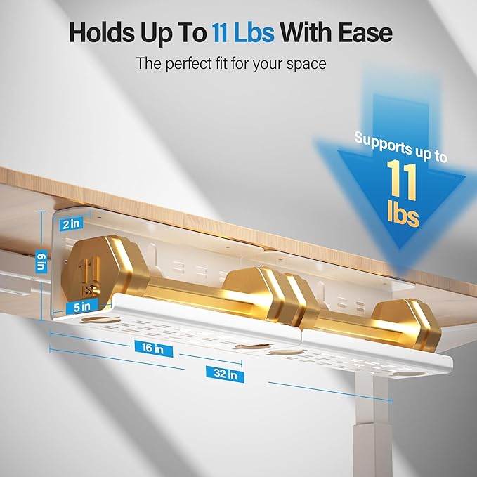 2 Pack Cable Management Under Desk White, Cinati 32" Large Cable Management Tray, Under Desk Alloy Steel Wire Organizers, Cord Hider Tray for Office and Home - Tape or Screw Installation