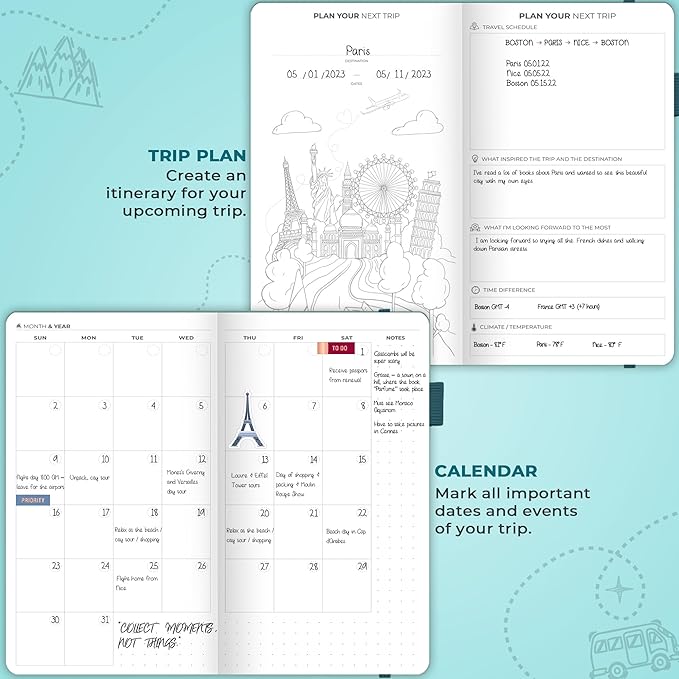 Clever Fox Travel Journal Pocket – Vacation & Road Trip Itinerary Planner Organizer & Traveling Memory Diary – Small Traveler Notebook (Aquamarine)