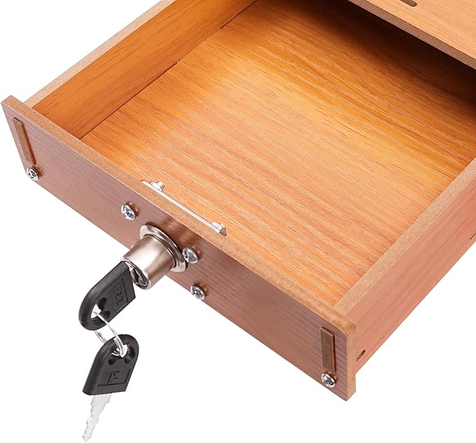 Computer Monitor Stand, Tabletop Computer Rack Wood Monitor Stand Ergonomic Computer Riser Multi Compartment Desk Organizer with 3 Storage Drawers & 2 Keys for Study Office Home