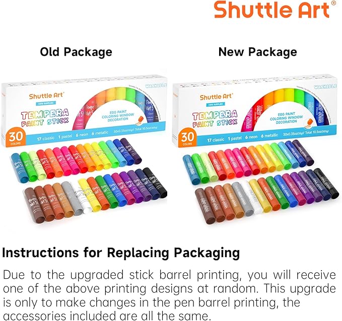 Shuttle Art Tempera Paint Sticks - 30 Solid Colours - Quick Drying - Works Great on Paper, Wood, Glass, Ceramic, Canvas